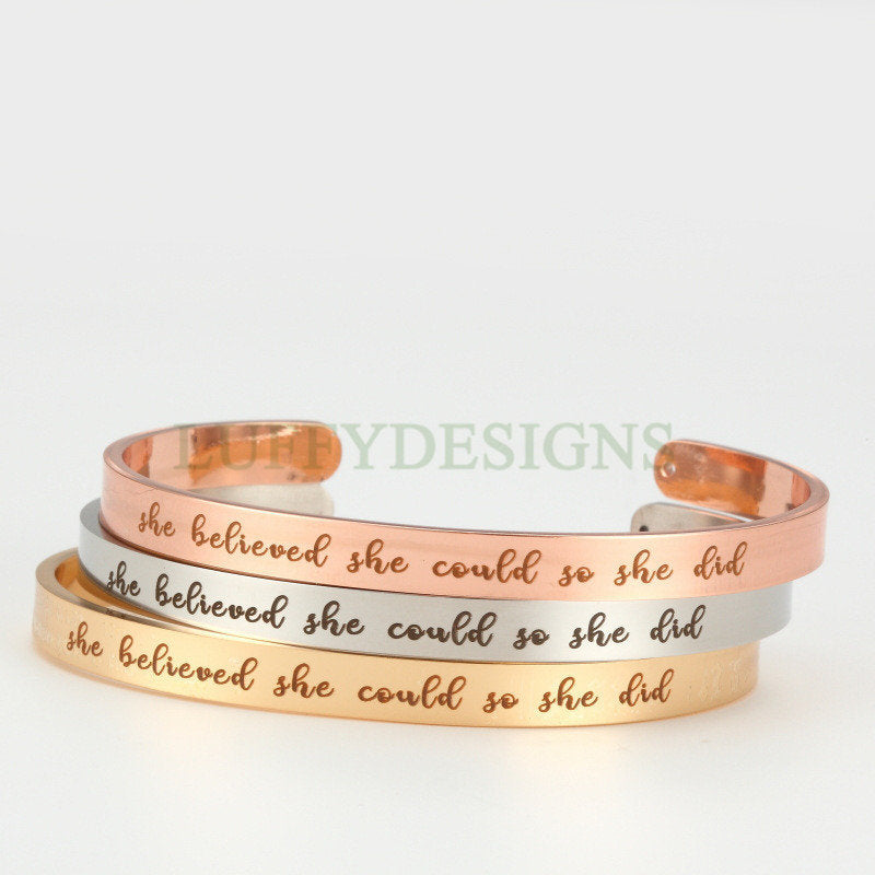 Personalized Bangle Bracelet, Inspirational Cuff Bracelet, Custom Name Bangle, Engraved Cuff Bracelet, Customized Steel Cuff, Gift for Her