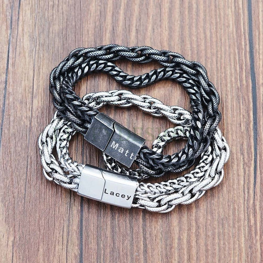 Personalized Punk Bracelet, Custom Name Bracelet, Men's Rock Bracelet, Christmas Gift For Men, Men's Motorcycle Bracelet, Father's Day Gift