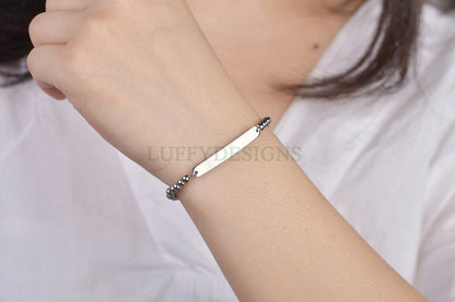 Personalize Bar Bracelet, Ball Chain Bracelet, Custom Name Bracelet, Engraved Jewelry, Bridesmaid Gift For Her,Friendship Gift,Chrismas Gift