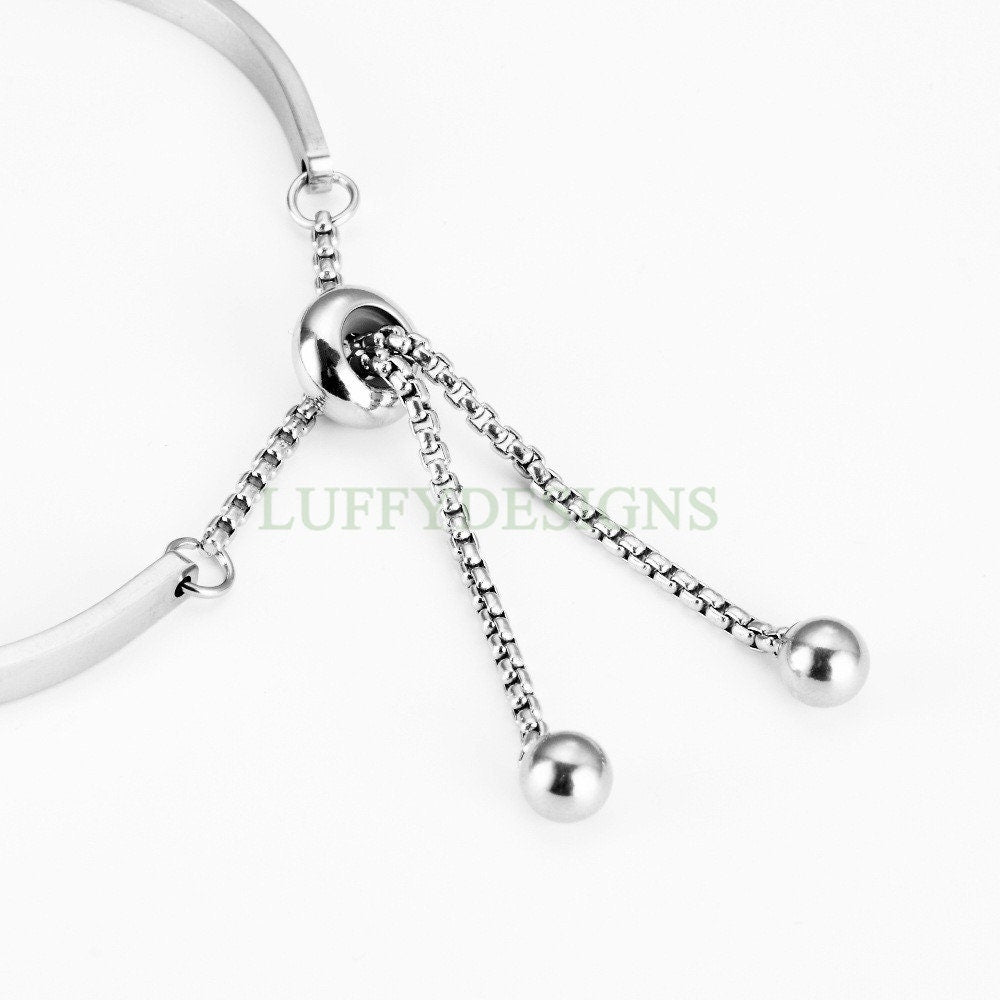 Personalize Bar Bracelet, Personalize Signature Bangle, Custom Engraved Bolo Bracelet, Adjustable Slider Bead Gift for Her Friendship Gift