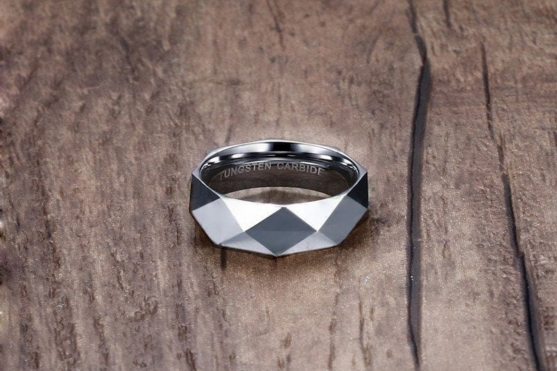 Personalized Ring, Prismatic Cut Surface, Custom Name Ring, Tungsten Carbide Ring, Promise Ring, Engraved Ring, Wedding Band, Gift For Her