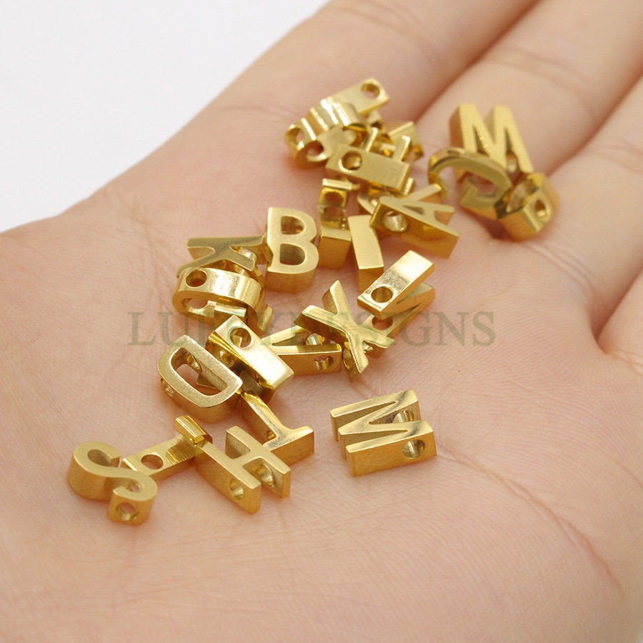 Uppercase Letter Charm, Alphabet Charm, Gold Letter Charm, 26 Letters Initial Charms, 18K Gold Plated Stainless Steel, High Polished Letter