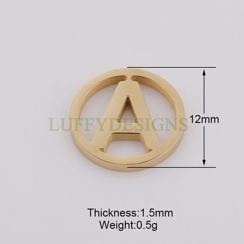 A-Z Uppercase Letter Charm, Alphabet Charm, Gold Letter Pendant, 26 Letters Initial Charms, 18K Gold Plated Stainless Steel, Mirror Polished