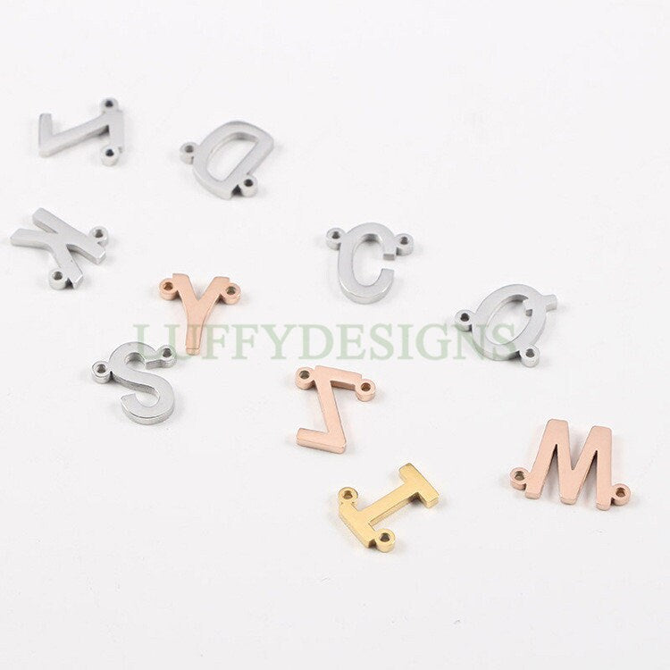Uppercase Letter Charm, Alphabet Charm, Gold Letter Pendant, 26 Letters Initial Charms, Gold Plated Stainless Steel, Double Loops Letter