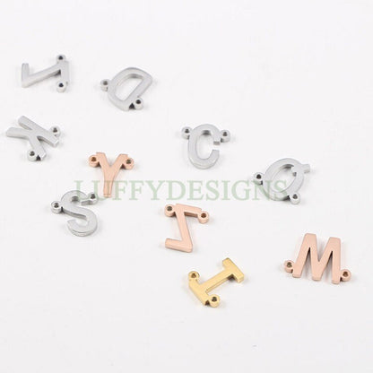Uppercase Letter Charm, Alphabet Charm, Gold Letter Pendant, 26 Letters Initial Charms, Gold Plated Stainless Steel, Double Loops Letter