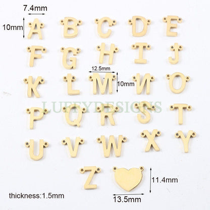 Uppercase Letter Charm, Alphabet Charm, Gold Letter Pendant, 26 Letters Initial Charms, Gold Plated Stainless Steel, Double Loops Letter