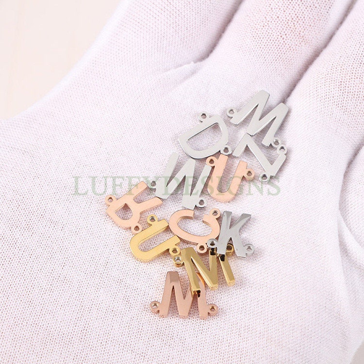 Uppercase Letter Charm, Alphabet Charm, Gold Letter Pendant, 26 Letters Initial Charms, Gold Plated Stainless Steel, Double Loops Letter
