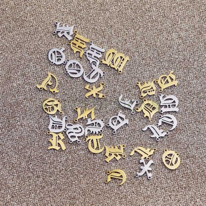 Gothic Letter Charm, Alphabet Charm, Gold Letter Charm, 26 Letters Initial Charms, Gold Plated Stainless Steel, Old English Letter Pendant