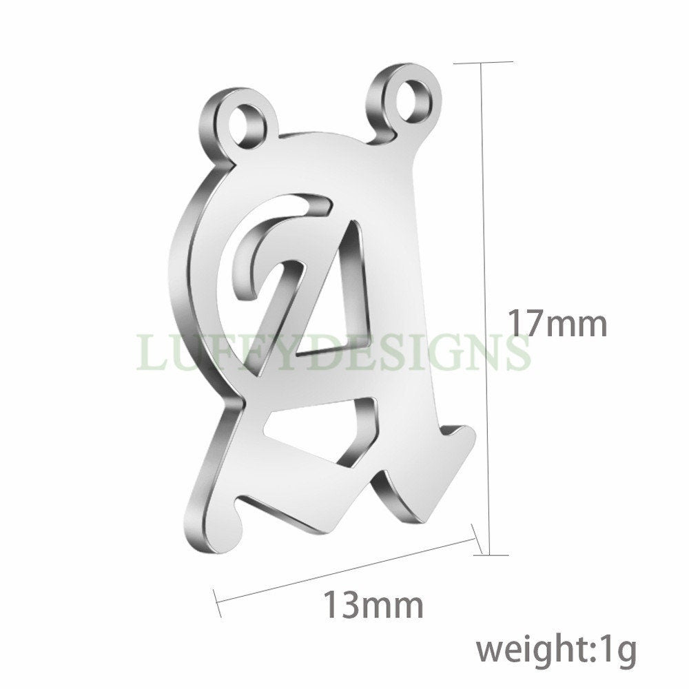 Gothic Letter Charm, Alphabet Charm, Gold Letter Charm, 26 Letters Initial Charms, Gold Plated Stainless Steel, Old English Letter Pendant