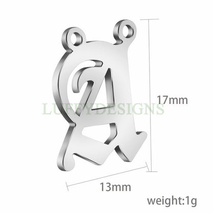 Gothic Letter Charm, Alphabet Charm, Gold Letter Charm, 26 Letters Initial Charms, Gold Plated Stainless Steel, Old English Letter Pendant