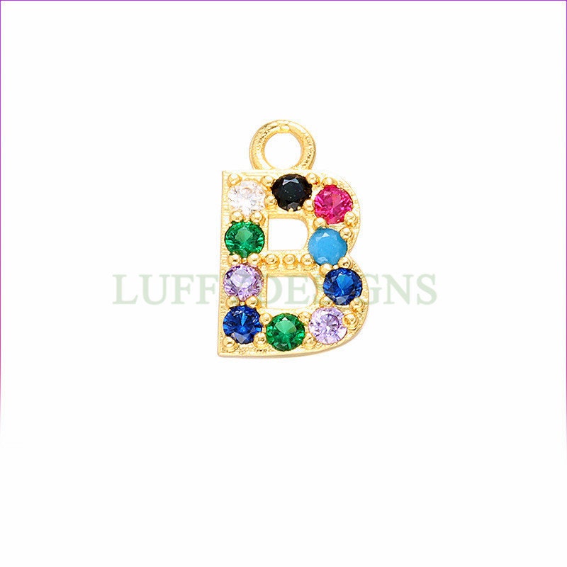 Uppercase Letter Charm, Alphabet Charm, Gold Letter Pendant With Crystal Zircon, 26 Letters CZ Initial Charms, Colorful Initial Pendant