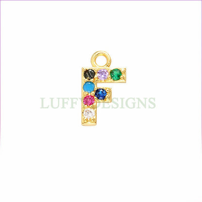 Uppercase Letter Charm, Alphabet Charm, Gold Letter Pendant With Crystal Zircon, 26 Letters CZ Initial Charms, Colorful Initial Pendant