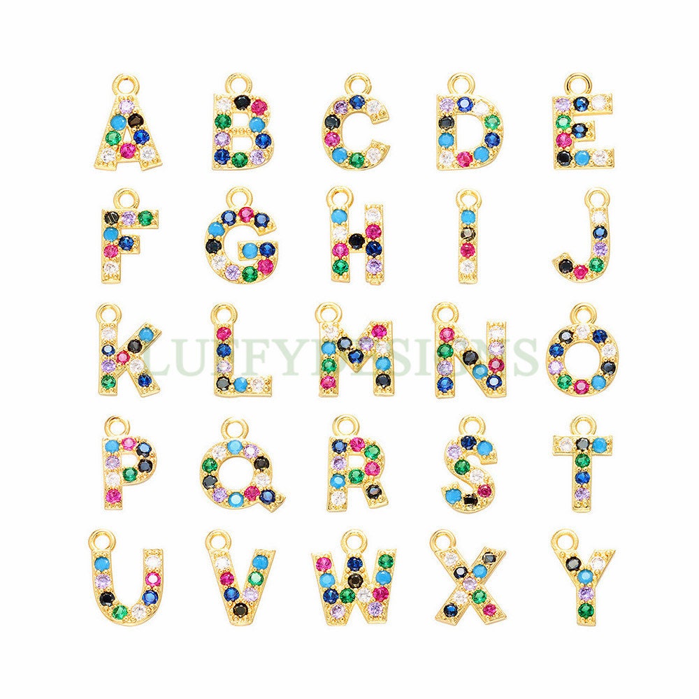 Uppercase Letter Charm, Alphabet Charm, Gold Letter Pendant With Crystal Zircon, 26 Letters CZ Initial Charms, Colorful Initial Pendant