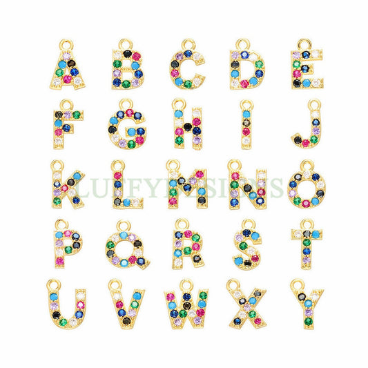 Uppercase Letter Charm, Alphabet Charm, Gold Letter Pendant With Crystal Zircon, 26 Letters CZ Initial Charms, Colorful Initial Pendant