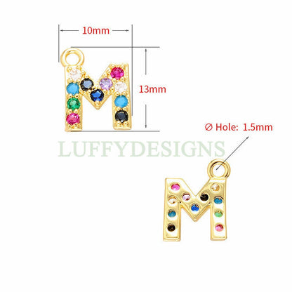 Uppercase Letter Charm, Alphabet Charm, Gold Letter Pendant With Crystal Zircon, 26 Letters CZ Initial Charms, Colorful Initial Pendant
