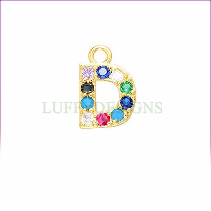 Uppercase Letter Charm, Alphabet Charm, Gold Letter Pendant With Crystal Zircon, 26 Letters CZ Initial Charms, Colorful Initial Pendant