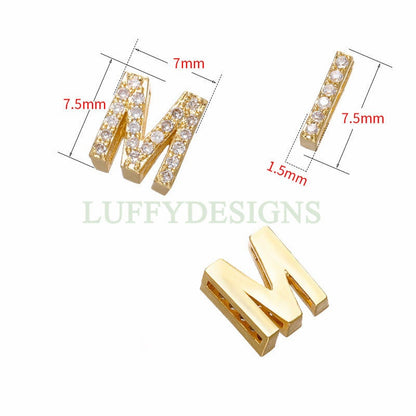 Uppercase Letter Charm, Alphabet Charm, Gold Letter Bead With Crystal Zircon, 26 Letters CZ Initial Charms, Gold Initial Bead Pendant