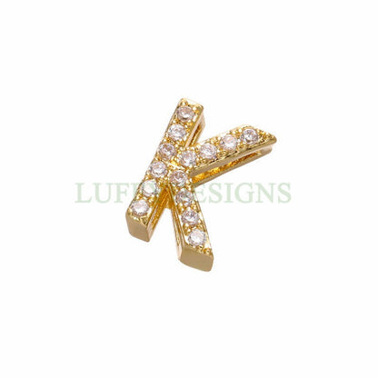 Uppercase Letter Charm, Alphabet Charm, Gold Letter Bead With Crystal Zircon, 26 Letters CZ Initial Charms, Gold Initial Bead Pendant