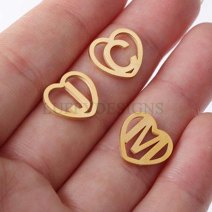 A-Z Uppercase Letter Charm, Alphabet Charm, Gold Letter Pendant, 26 Letters Heart Pendant, Inital Heart Charm, Mirror Polished Hollow Letter