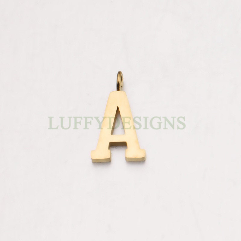 Uppercase Letter Charm, Alphabet Charm, Gold Letter Pendant, 26 Letters Initial Charms, Gold Plated Stainless Steel,Mirror Polished Letter