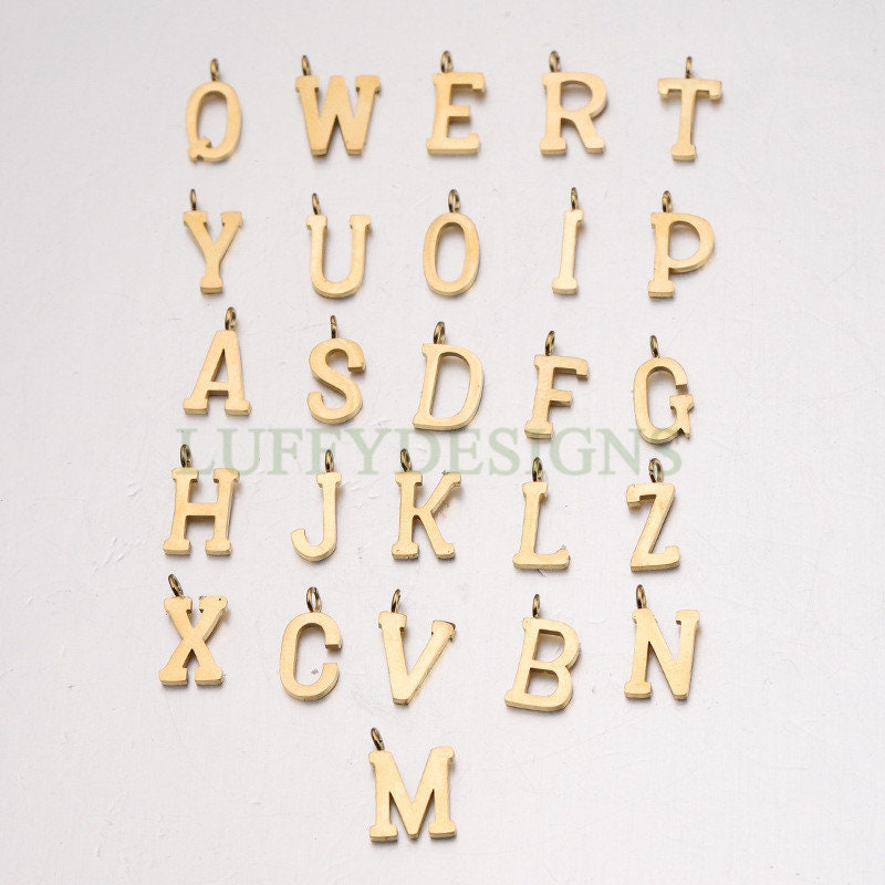 Uppercase Letter Charm, Alphabet Charm, Gold Letter Pendant, 26 Letters Initial Charms, Gold Plated Stainless Steel,Mirror Polished Letter