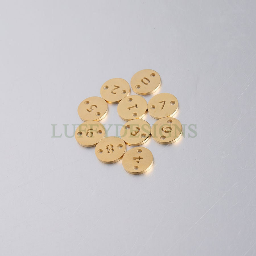 5pcs Number Charms, Gold Number Link Connector, Anniversary Bracelet Supply, 18K Gold Plated Stainless Steel, Mirror Polished Number