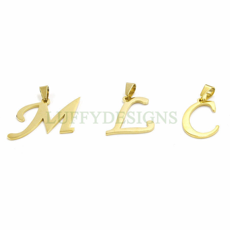 Uppercase Letter Charm, Alphabet Charm, Gold Letter Charm, 26 Letters Initial Charms, 18K Gold Plated Stainless Steel,Mirror Polished Letter