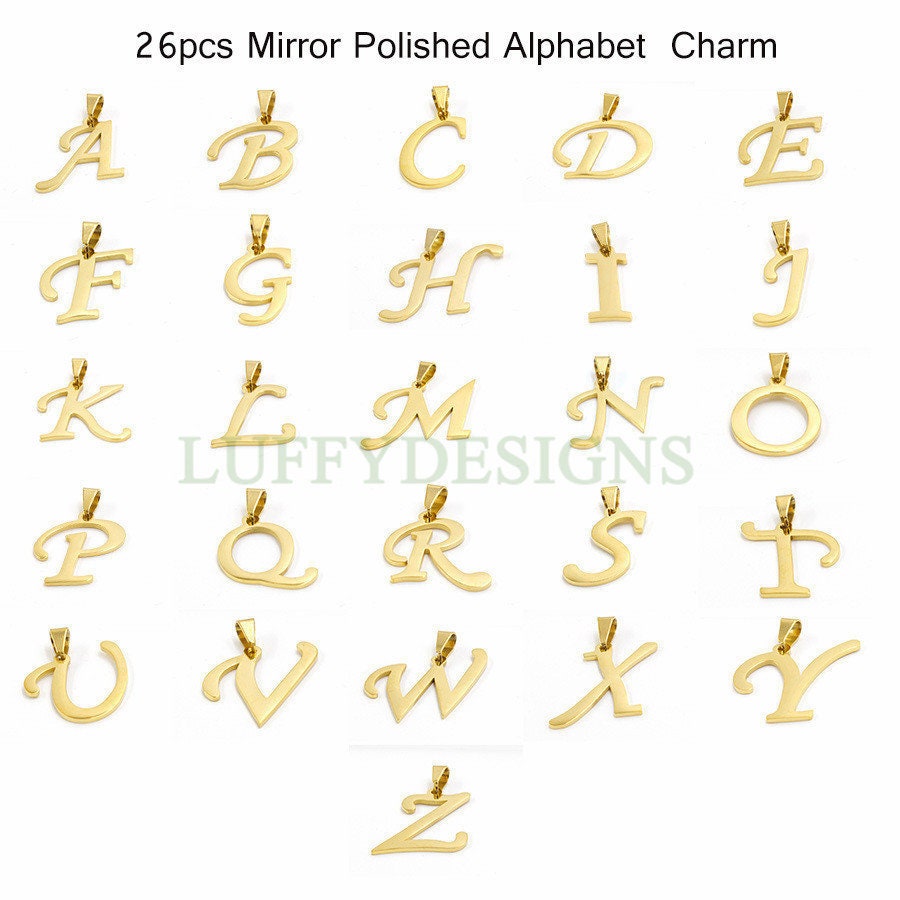 Uppercase Letter Charm, Alphabet Charm, Gold Letter Charm, 26 Letters Initial Charms, 18K Gold Plated Stainless Steel,Mirror Polished Letter