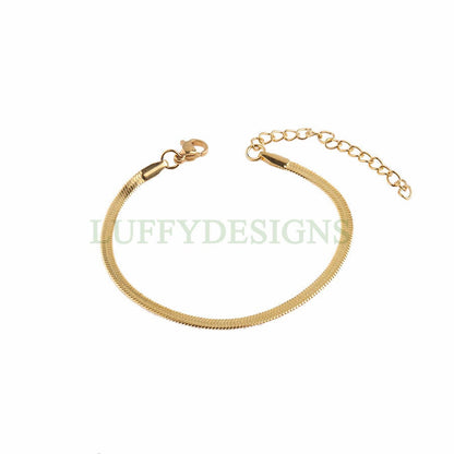 5pcs Finished Flat Snake Bracelet, Gold Snake Bracelet Chains, 18k Gold plated 316L Stainless Steel, DIY Bracelet Making Findings, 3mm/4mm