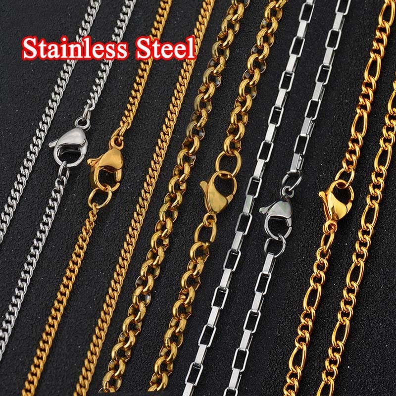 Wholesale 5pcs Finished 316L Stainless Steel Chain,  18k Gold Plated, Necklace Chains Bulk For Jewelry Making, Hypoallergenic Chain