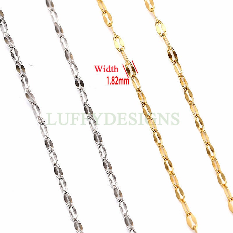 16ft/5m Lip Chain 1.8mm/2.3mm, Gold plated Stainless Steel, Unfinished Double Bar Chain, Bulk Soldered Link Chain