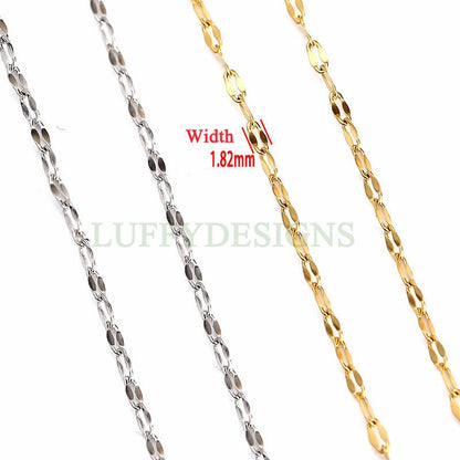 16ft/5m Lip Chain 1.8mm/2.3mm, Gold plated Stainless Steel, Unfinished Double Bar Chain, Bulk Soldered Link Chain