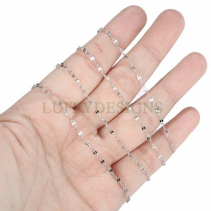 16ft/5m Lip Chain 1.8mm/2.3mm, Gold plated Stainless Steel, Unfinished Double Bar Chain, Bulk Soldered Link Chain