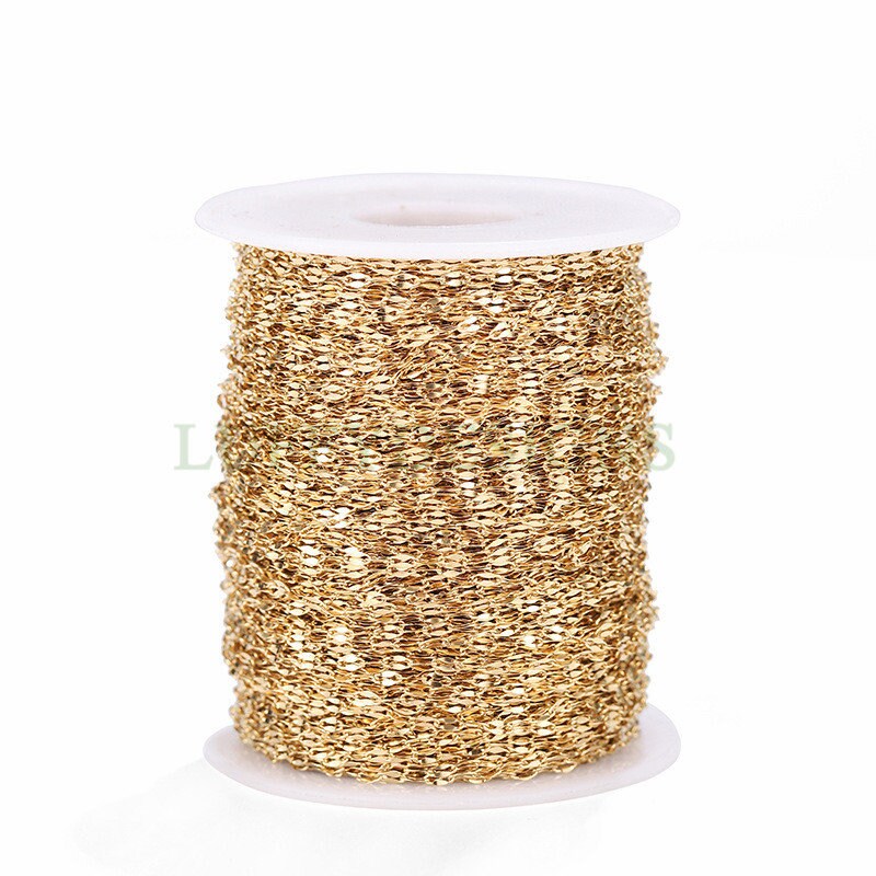 16ft/5m Lip Chain 1.8mm/2.3mm, Gold plated Stainless Steel, Unfinished Double Bar Chain, Bulk Soldered Link Chain