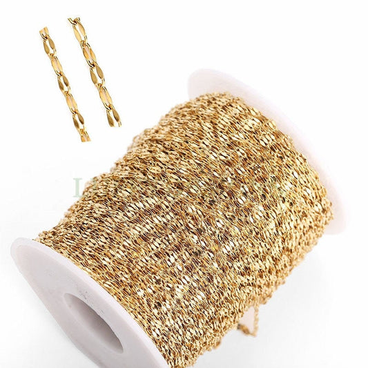16ft/5m Lip Chain 1.8mm/2.3mm, Gold plated Stainless Steel, Unfinished Double Bar Chain, Bulk Soldered Link Chain