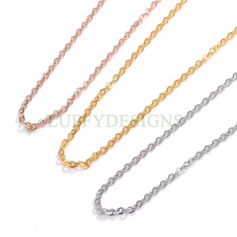16Ft /33Ft Gold Stainless Steel Chains, Flat oval Links -Gold Cross Chain, Rose Gold chain, Black Chain -1.1mm / 1.5mm / 2.0mm / 2.5mm