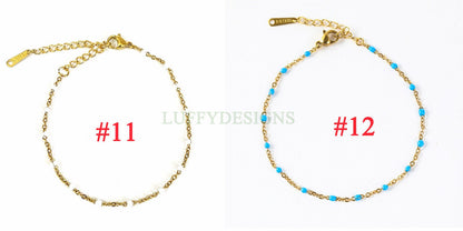6pcs Enamel Satellite Bracelet, Gold plated Stainless Steel, Unfinished Gold Rosary Bracelet, Rainbow Epoxy Ball Bracelet for Jewelry Making