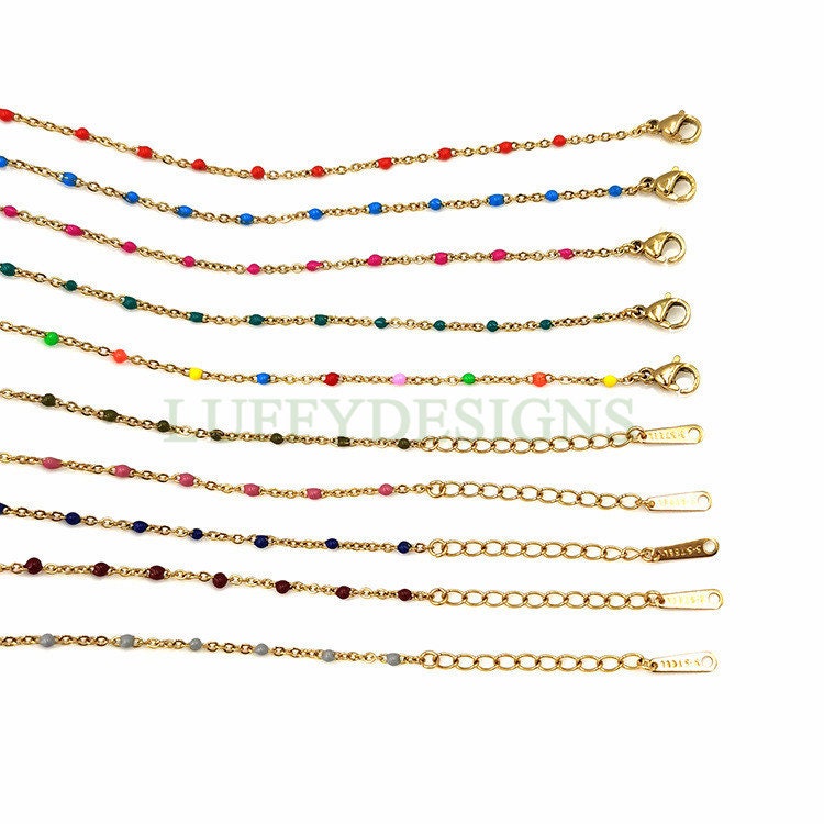 6pcs Enamel Satellite Bracelet, Gold plated Stainless Steel, Unfinished Gold Rosary Bracelet, Rainbow Epoxy Ball Bracelet for Jewelry Making