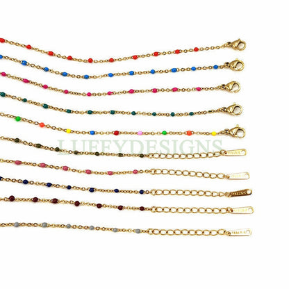 6pcs Enamel Satellite Bracelet, Gold plated Stainless Steel, Unfinished Gold Rosary Bracelet, Rainbow Epoxy Ball Bracelet for Jewelry Making