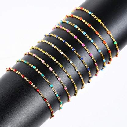 6pcs Enamel Satellite Bracelet, Gold plated Stainless Steel, Unfinished Gold Rosary Bracelet, Rainbow Epoxy Ball Bracelet for Jewelry Making