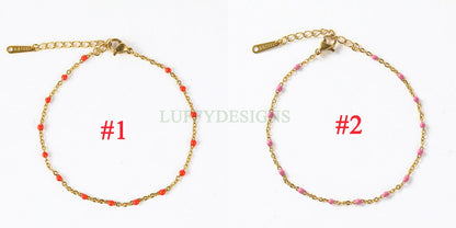 6pcs Enamel Satellite Bracelet, Gold plated Stainless Steel, Unfinished Gold Rosary Bracelet, Rainbow Epoxy Ball Bracelet for Jewelry Making