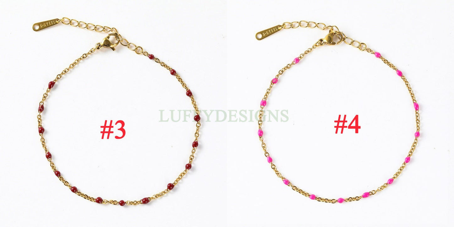 6pcs Enamel Satellite Bracelet, Gold plated Stainless Steel, Unfinished Gold Rosary Bracelet, Rainbow Epoxy Ball Bracelet for Jewelry Making