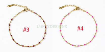 6pcs Enamel Satellite Bracelet, Gold plated Stainless Steel, Unfinished Gold Rosary Bracelet, Rainbow Epoxy Ball Bracelet for Jewelry Making
