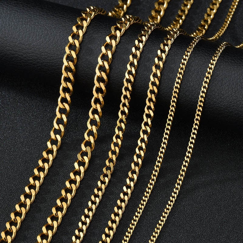 5pcs Gold Cuban Link Chain Necklace, Miami Cuban Curb Links, Cuban Men Necklace, Women Necklaces, Gift for Men, Gold plated Stainless Steel
