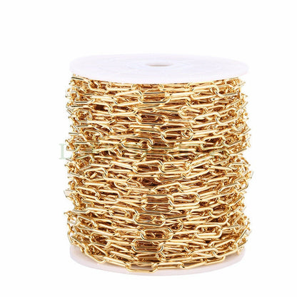 16ft/5m Rectangle Link Chain, Gold plated Stainless Steel, Unfinished Round Oval Cable Chain, Paper Clip Chain, Chunky Long Link Chain Bulk