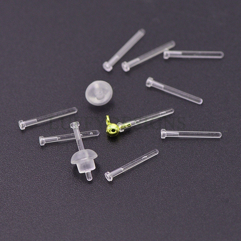 20pcs  Invisible Earring Findings, Studs with Backs, Clear Plastic Earring Posts, hypoallergenic Resin Ear Stud, Jewelry Supplies