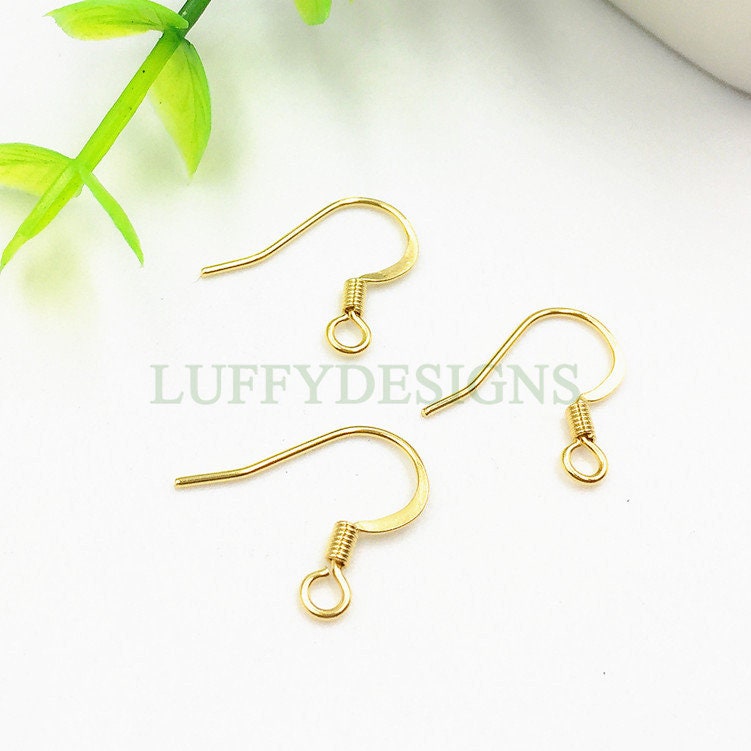 100pcs Gold Ear Wire Hooks, Coil Earring Hooks, Earring Findings, 316L Stainless Steel Hypo Allergenic French Hooks, Fish Hooks