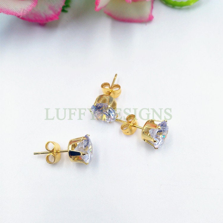 10pcs White Zircon Stud, Crystal Stud Earring, 316L Stainless Steel Post, Gold Earring Posts, Earring Findings, 3mm /4mm /5mm /6mm /8mm