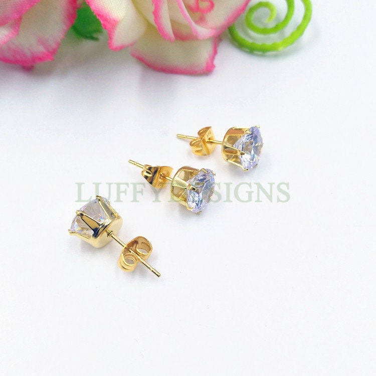 10pcs White Zircon Stud, Crystal Stud Earring, 316L Stainless Steel Post, Gold Earring Posts, Earring Findings, 3mm /4mm /5mm /6mm /8mm