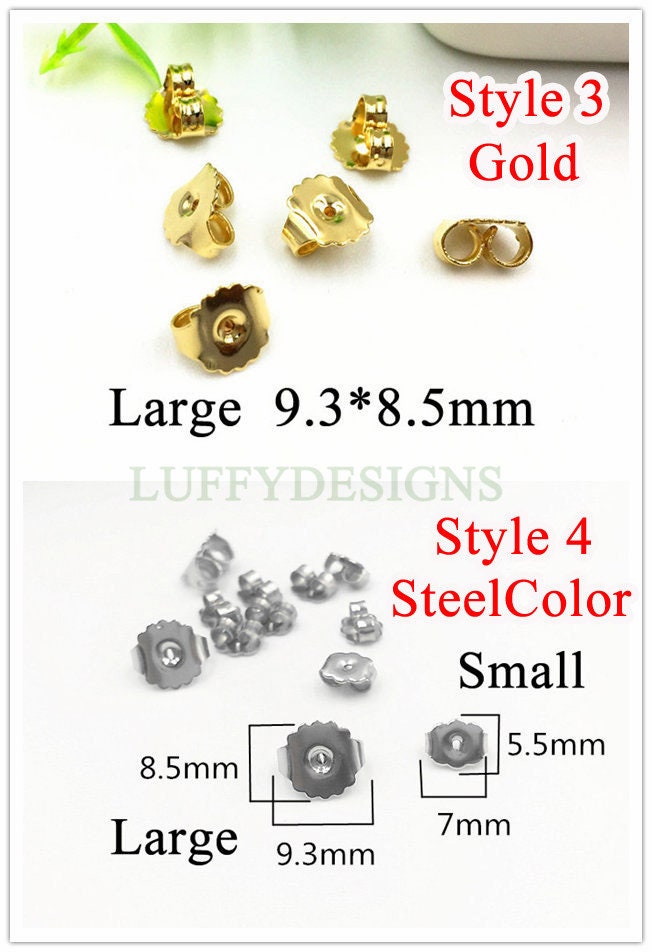 100pcs 316L Stainless Steel/Rubber Earring Backs, Earring Stoppers, Earring Findings, Ear Nuts, Gold Safety Back, Jewelry Findings